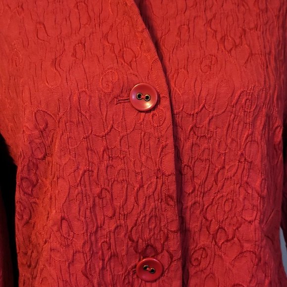 Ruby Red Women's Blazer Size 16 Red with Geometric Design 3/4 Sleeves - Picture 2 of 5